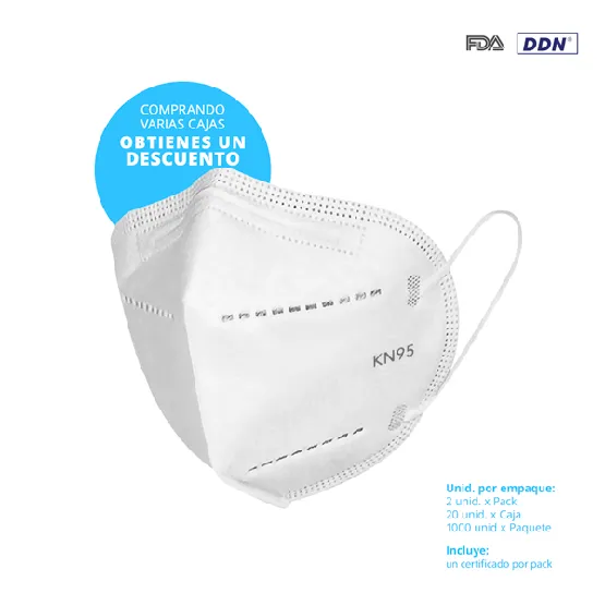 DDN RESPIRADOR INDUSTRIAL KN95 GB2626-2006 TELA NO TEJIDA 5 CAPAS PFE 95% (1caja=20unid)